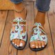thumbnail image 5 of Bmisegm Ladies Summer Colourful Butterfly Splicing Hollow Out Woven Strap Beach Flat Bottom Large Size Sandals Slippers Sandals Women Summer Green 9, 5 of 9
