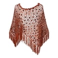 thumbnail image 4 of Women Sequin Knit Triangle Shawl Asymmetric Tassel Cape Beach Swimwear Cover Up,Brick Red,M, 4 of 4