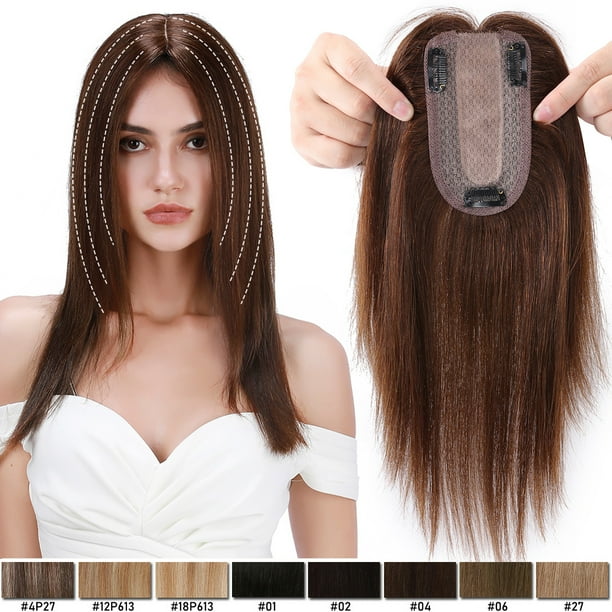 SEGO Clip in Human Hair Topper Silk Base Crown Human Hair Extensions