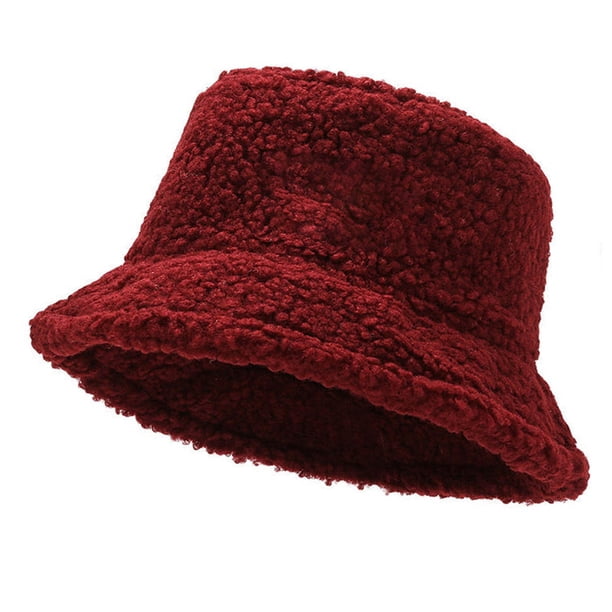 Sombrero de cubo grueso y cálido con patrones de bordado, sombrero de moda para Winer, otoño, mujeres y niñas, rojo