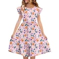 thumbnail image 2 of Ynynloco Girls Easter Party Dress Bunny Print Ruffle Hem Short Sleeve for Kids, 2 of 7