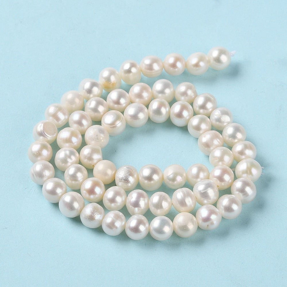 Natural Cultured Freshwater Pearl Beads Strands Round Grade 2A+ WhiteSmoke 6~7x6~6.5mm Hole: 0.7mm about 56pcs/strand 13.78 inch(35cm)