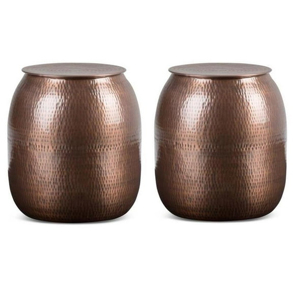 Home Square 2-Piece 19 " Metal Storage Accent Side Table Set in Antique Copper