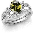 thumbnail image 2 of Gems Jewels Women's 925 Sterling Silver 2.25 Ct Oval Cut Green Peridot Christmas Thanksgiving Engagement Bridal Ring Set 14K White Gold Plated -10, 2 of 2
