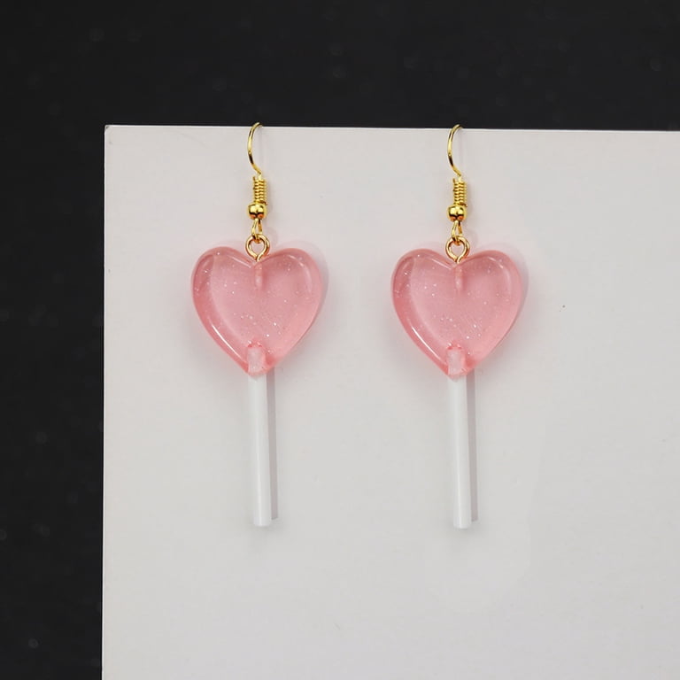 Jana Winkle Cute Heart Drop Earrings - Candy Color Resin Statement Dangle Earrings For Women
