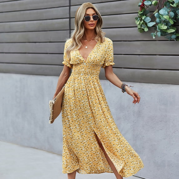 Summer Dresses for Women Maxi Dress V-Neck Boho Casual Vacation Sexy Maxi Skirt