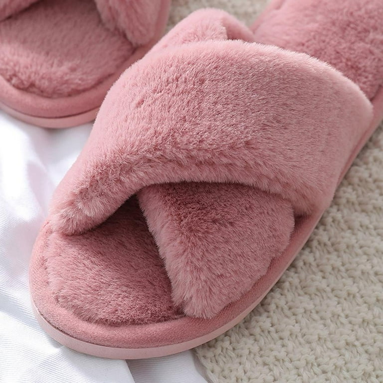 Pretty Comy Women s Faux Fur Open Toe Slipper Slides