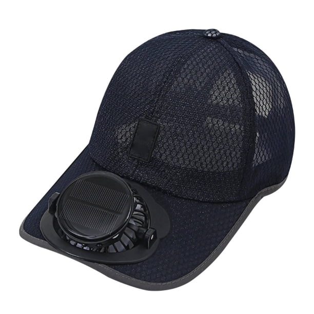 Gorra con ventilador solar transpirable y recargable con energía solar para playa, deportes y compras. Azul marino