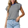 thumbnail image 3 of WRKEKC Women's Short Sleeve Striped Knit Pullover Sweater Casual Crew Neck Summer Top Lightweight Womens Sweater Comfort, 3 of 6