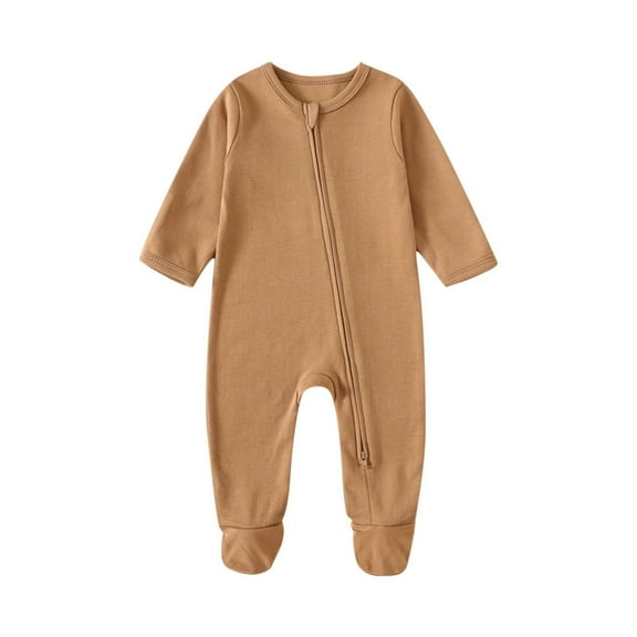 CheerKidz Baby Long Sleeve Bodysuit 1 Piece Romper Solid Color Infant Jumpsuit Soft Cotton Newborn Outfit Cute Crawling Clothes Toddler Playwear(Coffee#2,9-12 Months)