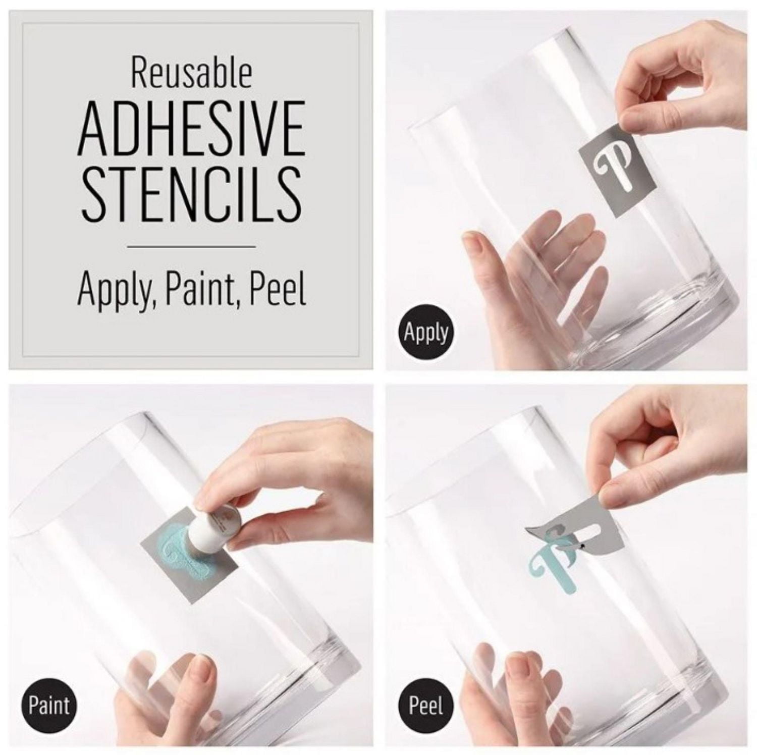 Ensemble de pochoirs adhésifs réutilisables FolkArt pour lettres et chiffres, 21,6 x 24,1 cm, police manuscrite, 3 pièces