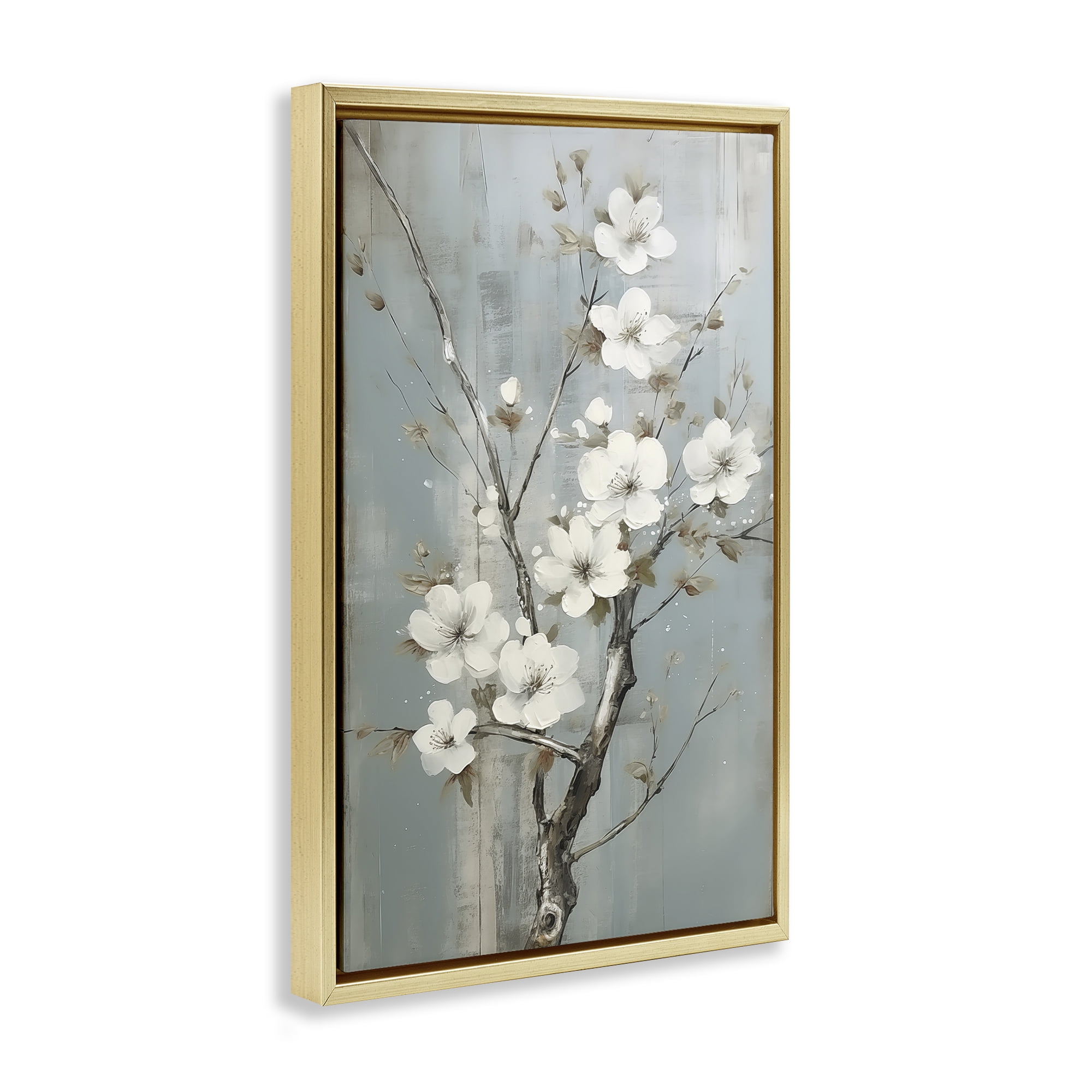 Stupell Industries White Apple Blossoms Botanical & Floral Painting Gold Floater Framed Art Print Wall Art, 17 x 25