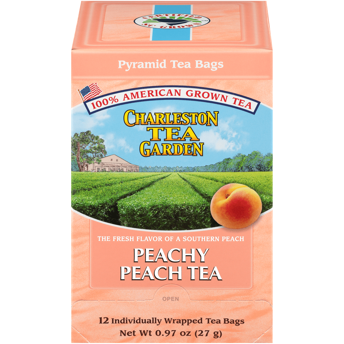 Charleston Tea Garden Peachy Peach Pyramid Teabags 12 Count