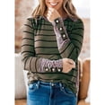 thumbnail image 3 of Blusa de mujer de manga larga con cuello redondo y gemelos, Top de retazos de rayas de leopardo para mujer, 3 of 6