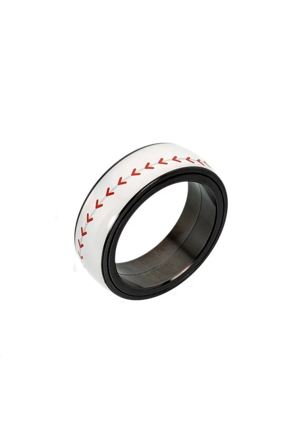 Rotating Rings for Men and Women Stainless Steel Size 13 Black Soccer Football Basketball Baseball Rugby Sports Personalized Simple Orange Red Colorful Jewelry Baseball Style Size 6