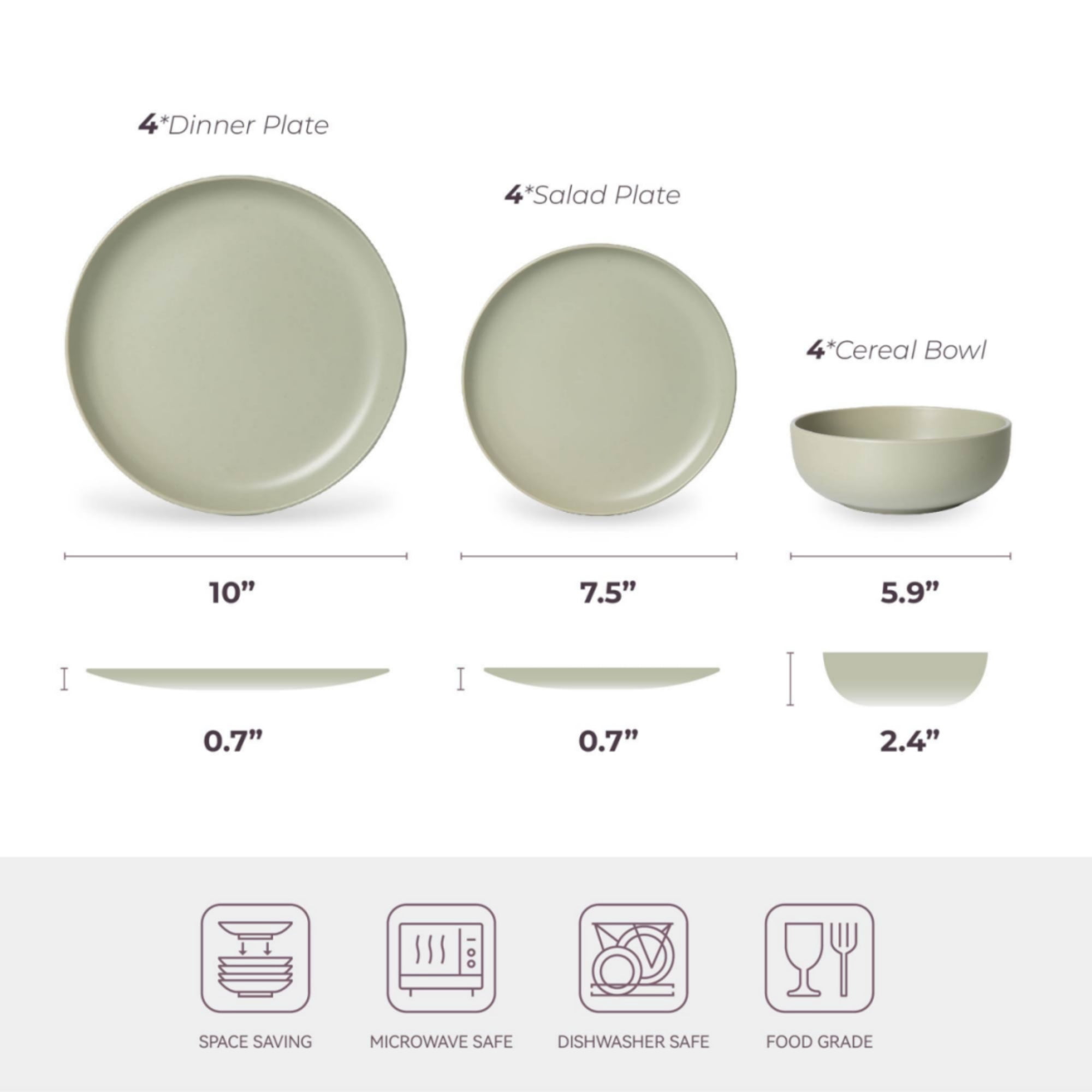 GARITIN 12-Piece Stoneware Dinner Plates Salad Plates Cereal Bowls Set, Microwave Dishwasher Safe Chip Resistant Stackable Matte Glaze Kitchenware Service for 4 Family Dining, Green