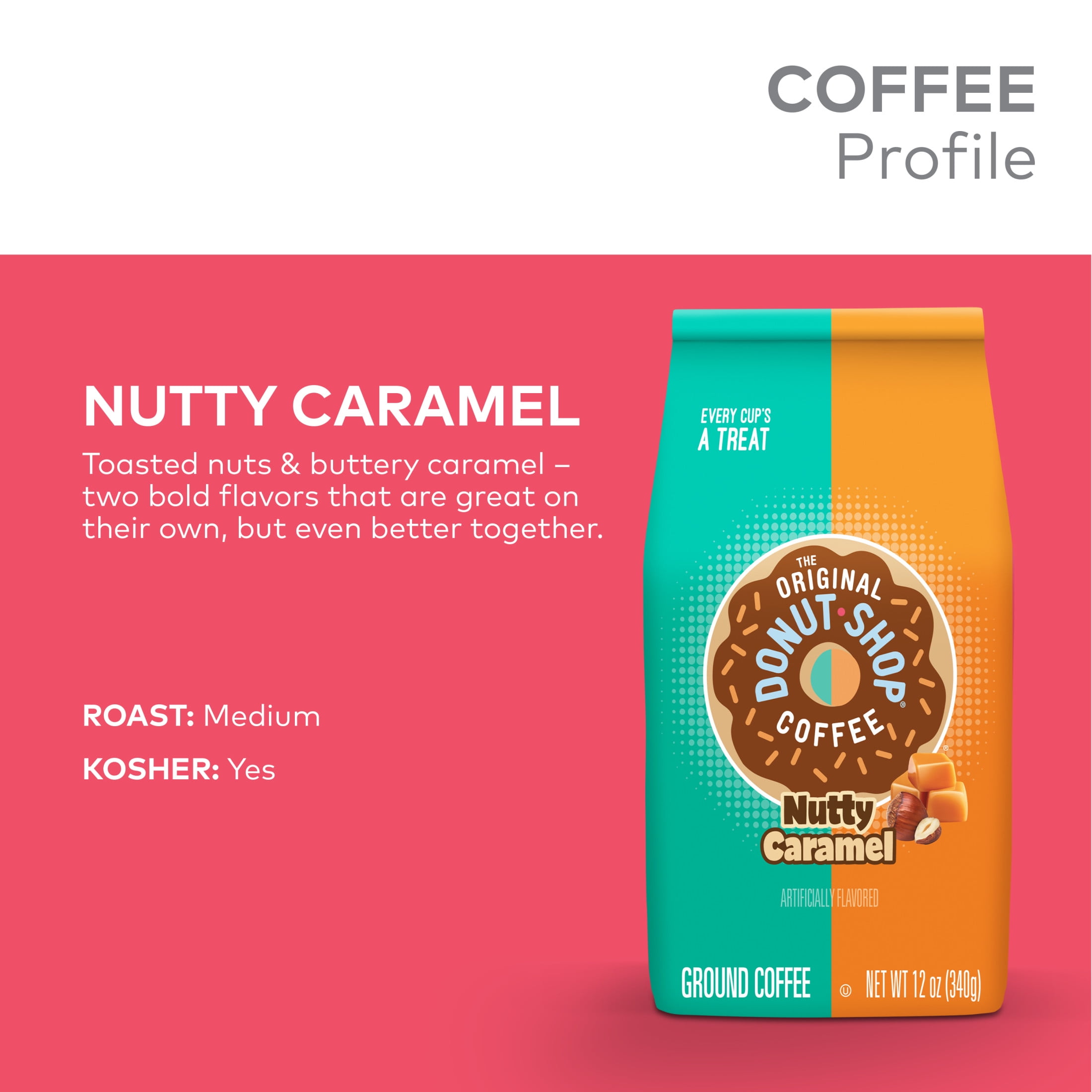 (3 pack) The Original Donut Shop, Nutty Caramel Medium Roast Ground Coffee, Bagged 12 oz