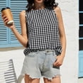 thumbnail image 5 of Delconic Women’s Sleeveless Round Neck Plaid Button Down Casual Vest Top with Gingham Pattern and Relaxed Fit for Everyday Wear Black L, 5 of 6