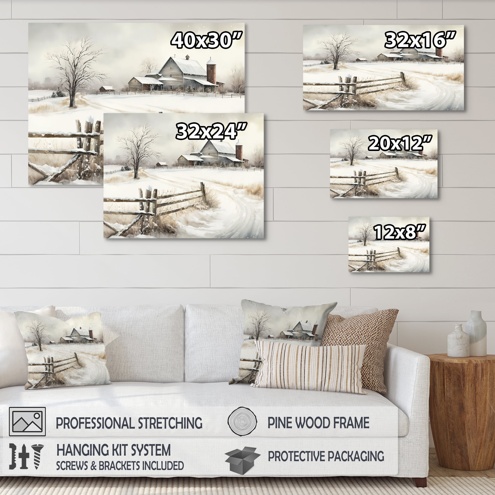 Designart Ohio Farm In Winter Canvas Wall Art
