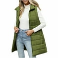 thumbnail image 2 of LEBONYARD Women's Fashion Lapel Zipper Puffer Outwear Jacket Casual Sleeveless Turn Down Collar Pocket Long Length Loose Fit Winter Jacket Coat, 2 of 9