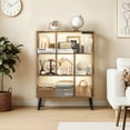 thumbnail image 4 of OUTONLIFE 7-cube Bookcase Open Storage Shelf with 4 Tapered Legs, Freestanding Display Rack with Light for Living Room, Study Room(Brown), 4 of 9