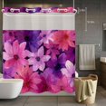 thumbnail image 5 of Spring Floral No Hooks Shower Curtain with Snap-in Liner Vintage Watercolor Purple Pink Flower Leaves Plant Linen Texture Shower Curtains for Bathroom, Waterproof, Easy Install, Washable 72"x72", 5 of 9