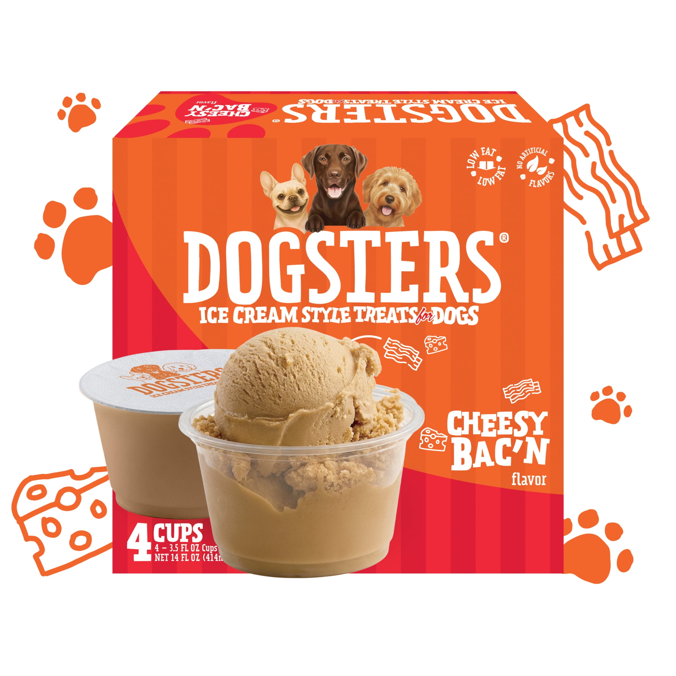 Dogsters Ice Cream Style Cheesy Bac'n Flavor 3.5 fl oz Cup, 4 Count