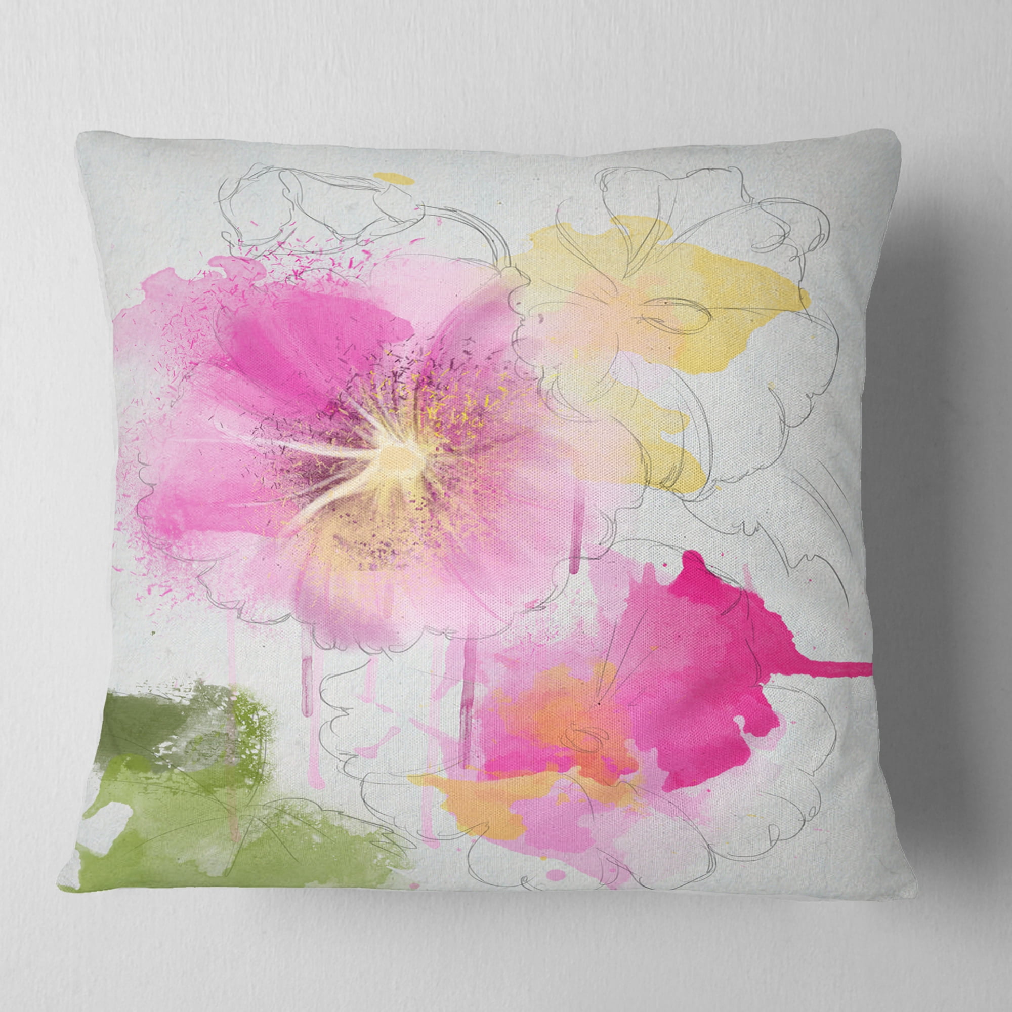 Designart Light Pink Flowers Watercolor - Floral Throw Pillow - 18x18