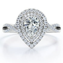 JeenMata Crossover Style 1.25 Carat Almond-Shaped Duo Halo Engagement Ring in 18K White Gold Plating over Silver
