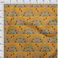 thumbnail image 3 of oneOone Silk Tabby Fabric Leaves & Floral Block Printed Fabric 1 Yard 42 Inch Wide, 3 of 4
