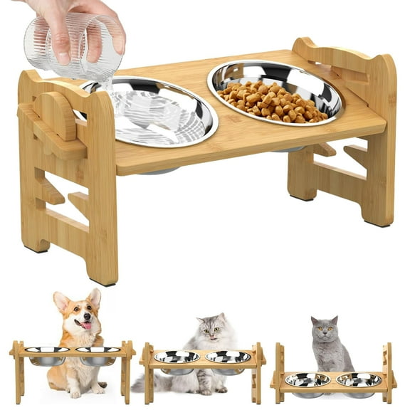 TIJITY Elevated Dog Bowls, Adjustable Raised Dog Bowls Stand for Small Size Dogs and Cats with 2 Stainless Steel Bowls