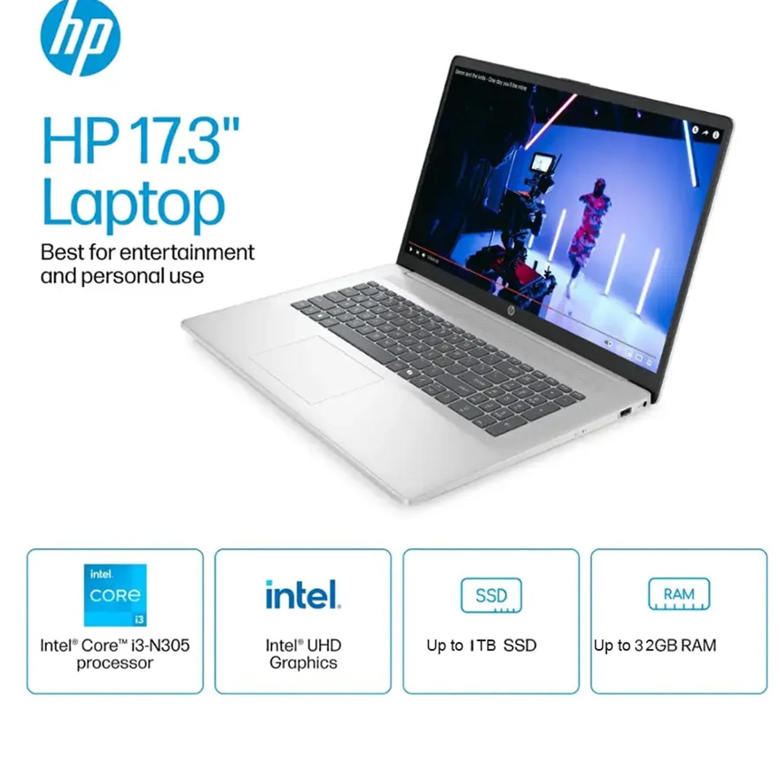 HP 17 Laptop for Business & Students - with Office Lifetime License, 17.3 inch HD+ Anti-Glare Display, Intel 8-Core i3 CPU, Win 11 Pro, AI Copilot, Numeric keypad, Fast Charge (32GB RAM | 1TB SSD)