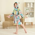 thumbnail image 4 of FORMRS Niños Bathrobe Unisex Hooded Robe Soft Plush Pajamas Sleepwear, Size 4-6T, Colorful Checkered Pattern, 4 of 7