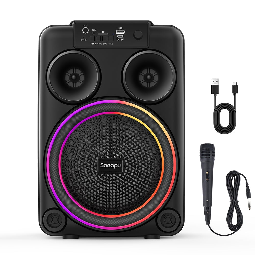 VTIN Bluetooth 5.3 Portable Karaoke Speaker - 8-inch 100W, 5-Mode RGB Skull Lights, 1 Mics, TWS Function, USB/SD/AUX/FM, 2000mAh Battery for Wedding/Beach/Home KTV