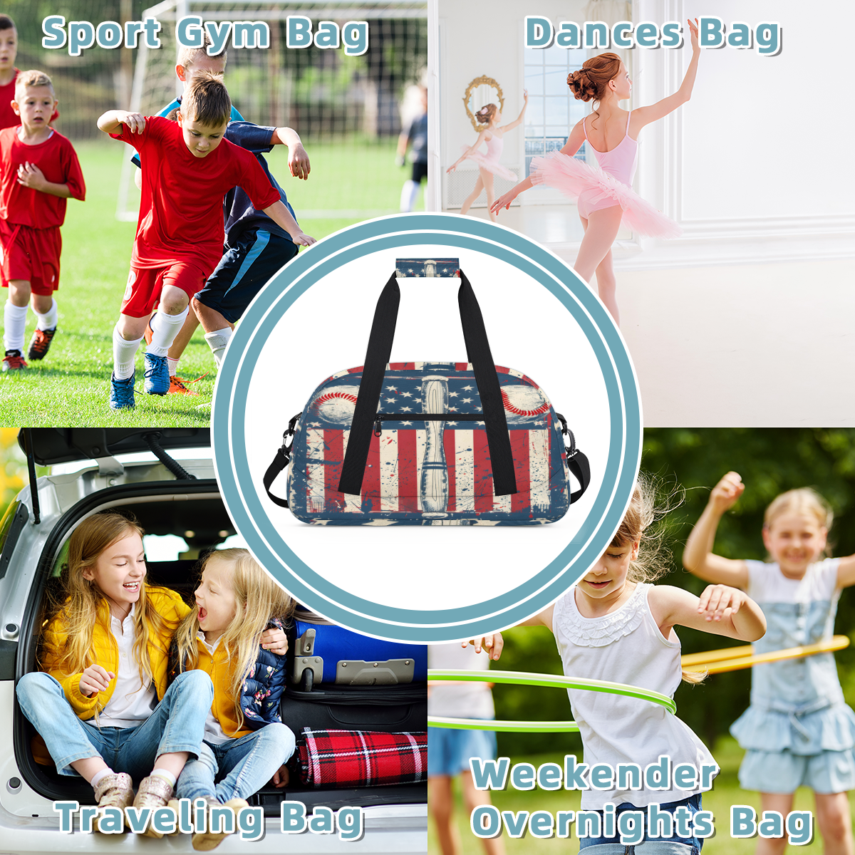 Herdesigns Vintage Baseball Sports Duffle Bag for Women & Men, Gym Bag Dance Bag Overnight Bag Carry On Weekender Travel Bag