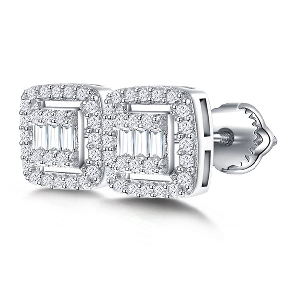 KIJ 0.62 Carat Square Moissanite Stud Earrings,Emerald Cut Rectangular Hypoallergenic 14K White Gold Plated 925 Sterling Silver Gra Certified Gifts for Men Women