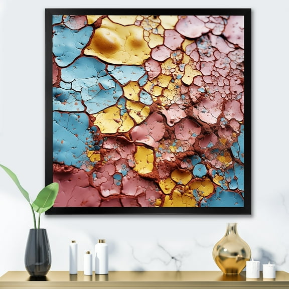 Designart "Fusion of Pink and Blue Gemstones" Abstract Framed Wall Art Decor - Modern Blue Abstract Hallway Framed Wall Art Decor