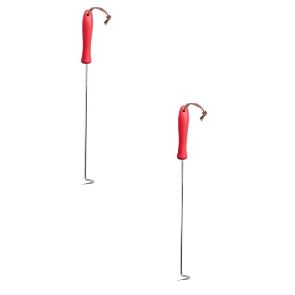 HWHCGZ 2Pcs BBQ Meat Turner Hook, Stainless Steel Pig Tail Flipper Hook With Plastic Handle, Grill Accessories for BBQ Grilling Griddle Kitchen Cooking,Red,17.32"