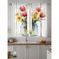 thumbnail image 4 of Spring Red Tulip Sheer Curtains 2 Panels Set Watercolor Flowers Wood Grain Lihgt Filtering Rod Pocket Voile Drape, Semi Sheer Window Curtains for Bedroom Living Room, 52"x63", 4 of 5