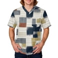 thumbnail image 2 of Domuza Scrub Tops Men Plaid Stripe Graphics V Neck Short Sleeve Nursing Uniform Big and Tall Soft Comfy Medical Scrub Tops with 3 Pockets Blue L, 2 of 5