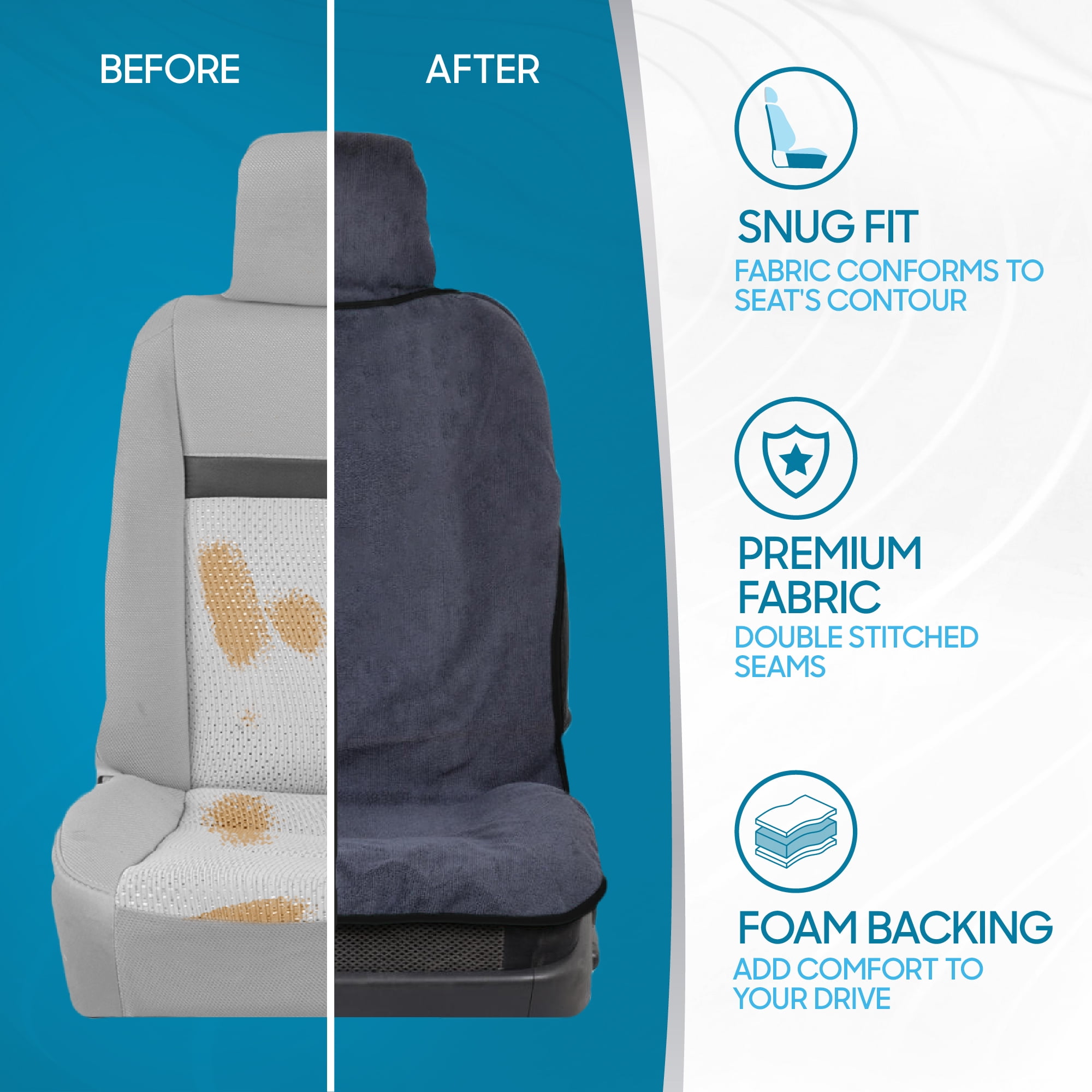 BDK UltraFit Waterpoof Car Seat Towel Cover, Black Trim – Washable Sweat Seat Protector, Ideal for Gym Swimming Surfing Running Crossfit, Fits Most Auto Truck Van and SUV