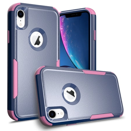 Mantto for iPhone XR Case, Heavy Duty Shockproof Drop Protective Hybrid 3 Layer Full Body Rugged Military Grade Protection Phone Covers For iPhone XR, Navy + Pink