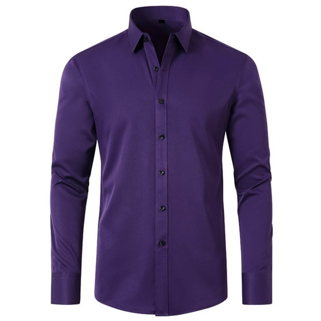 jovatis Promotion d'Été Hommes Décontracté Mode Affaires Chemise à Manches Longues Col Rabattu à Boutons Blouse HWRETIE