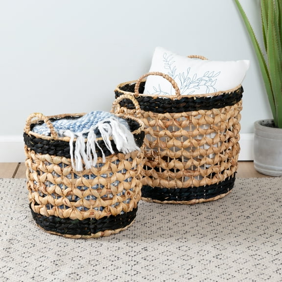 Honey-Can-Do Wicker Round Nesting Basket Set of 2 with Handles, Natural/Black