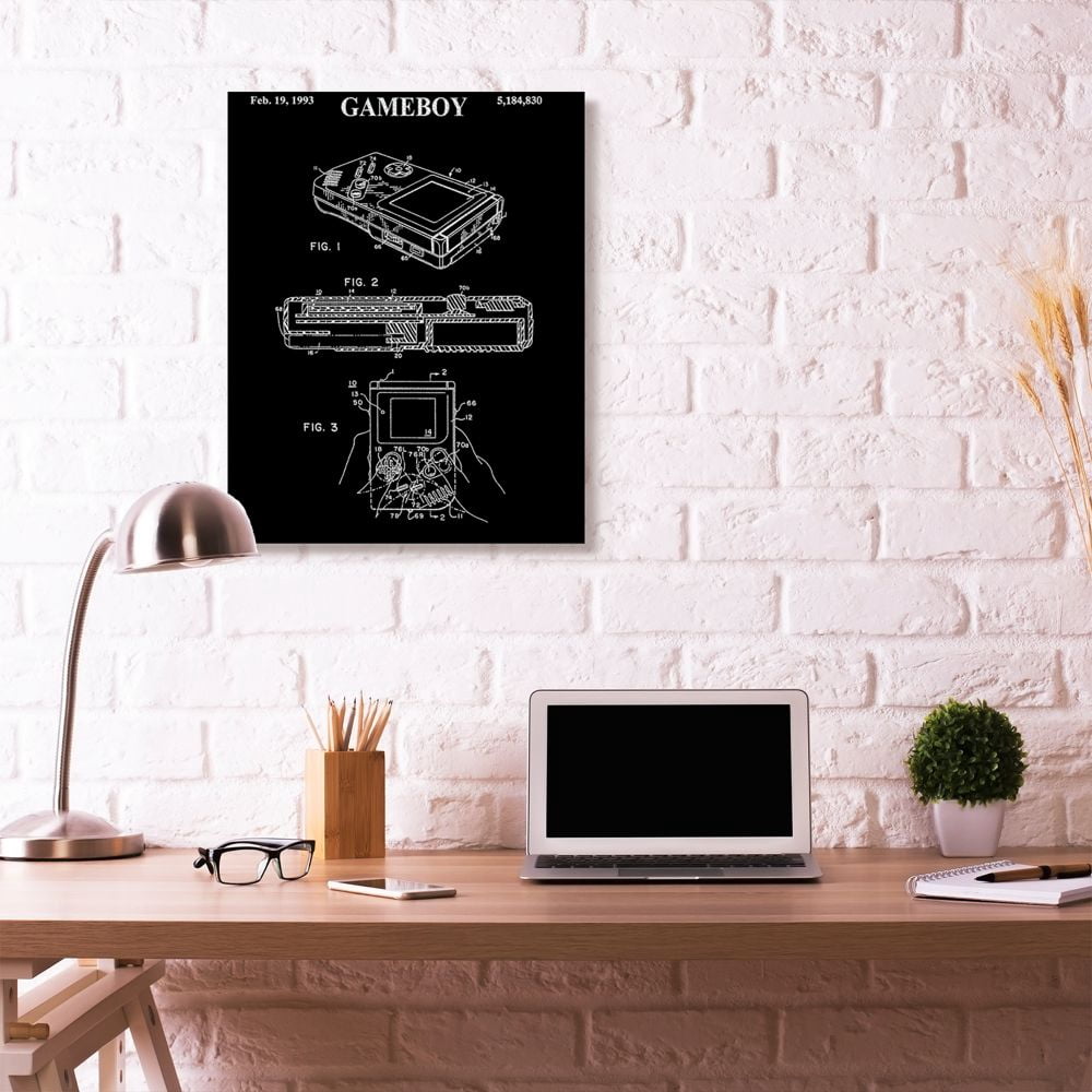 Stupell Industries Patent Gameboy Game Chart Black And White Design Canvas Wall Art by Daniel Sproul