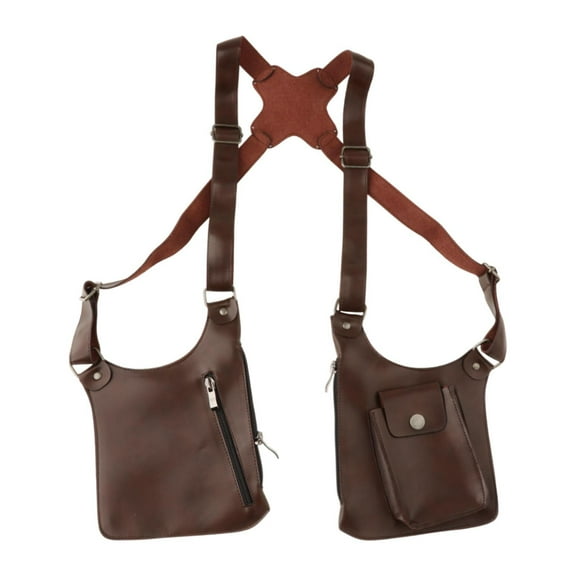 Dualoai Double Shoulder Armpit Bag Accessories with Harness Multipurpose Leisure Pockets Brown