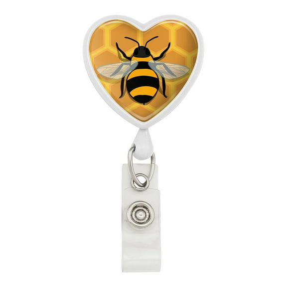 Bee on Honeycomb Heart Lanyard Retractable Reel Badge ID Card Holder