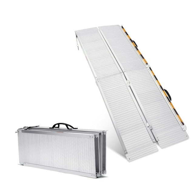 7FT Portable Wheelchair Ramp – 600lbs Heavy Duty, Lightweight Collapsible Aluminum Threshold, Non-Slip Surface, Safety Lock, For Home, Doorways, Cars, Steps, Curbs – 7 feet