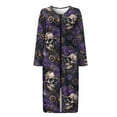 thumbnail image 4 of FKELYI Purple Rose Skull Print Women Zip Up Robe Nightgowns Comfy House Coats Full Length Sleepwear House Dress Long Sleeve Bathrobe with 2 Pockets for Ladies, M, 4 of 6
