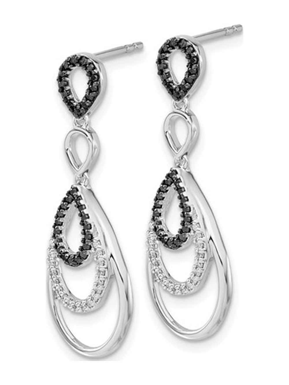 2/5 Carat (Ctw) Black & White Diamond Drop Earrings in 14K White Gold for Women